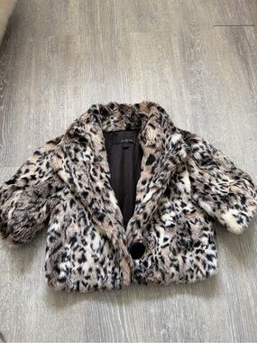Faux Fur Leopard Print Cropped Coat - Brown/Black